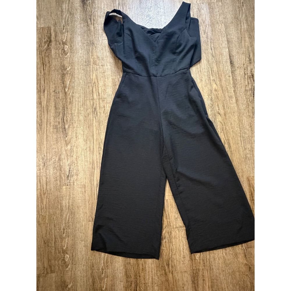 Isalis Black Wide Leg Jumpsuit Twist Front Cut Out Sleeveless Pockets Womens